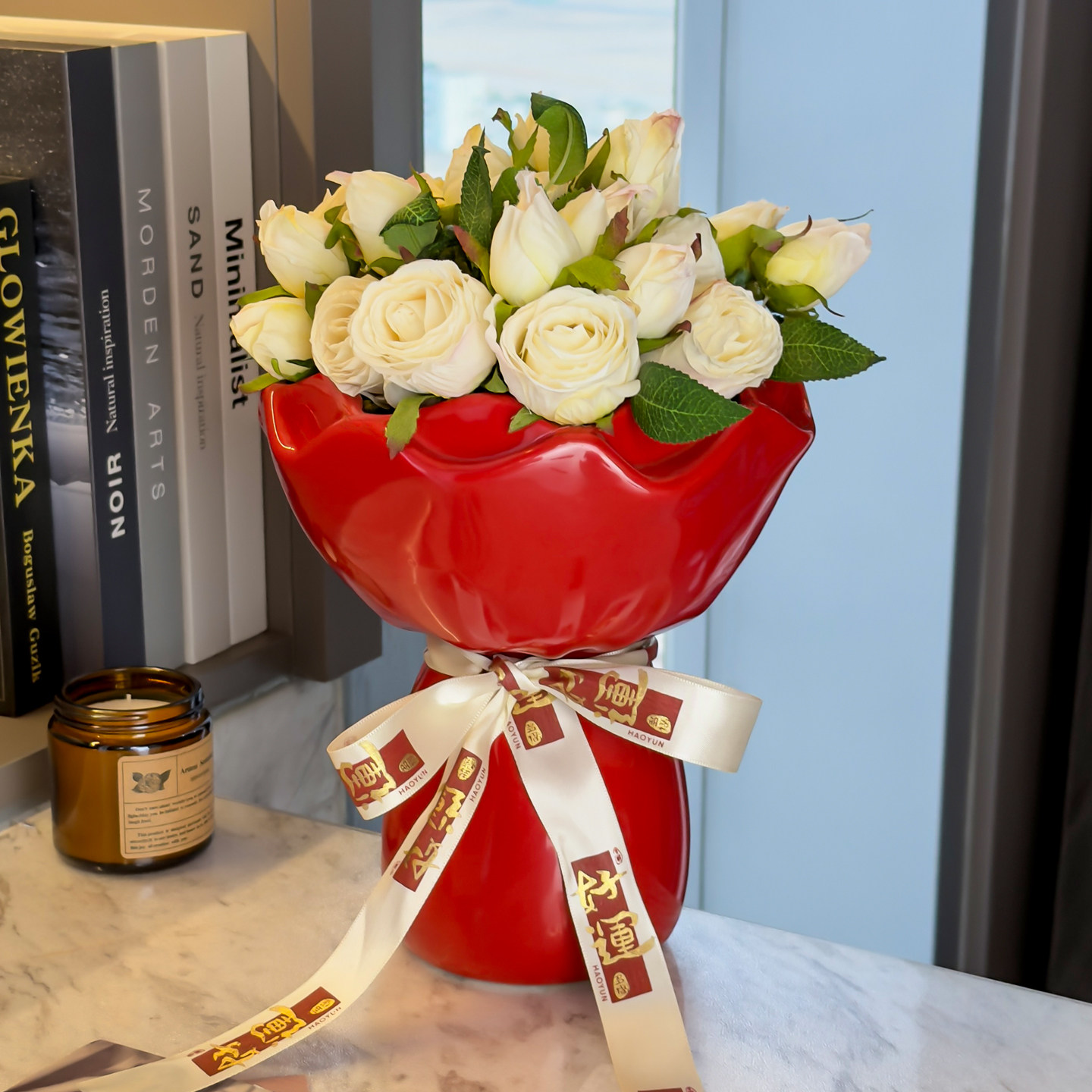 金卡佰花瓶轻奢高级感花器客厅艺术创意瓷瓶桌面大号陶瓷红色摆件,家居饰品,花瓶,淘宝优惠券,粉丝福利购,淘宝优惠卷