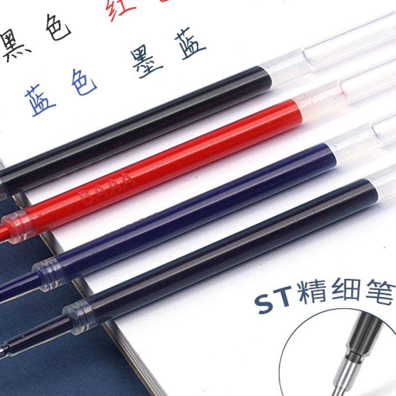 ST头弹簧头按动笔芯中性笔芯黑色0.5笔芯大容量葫芦头刷题笔替芯签字学生考试专用蓝色红色墨蓝色按压式笔芯