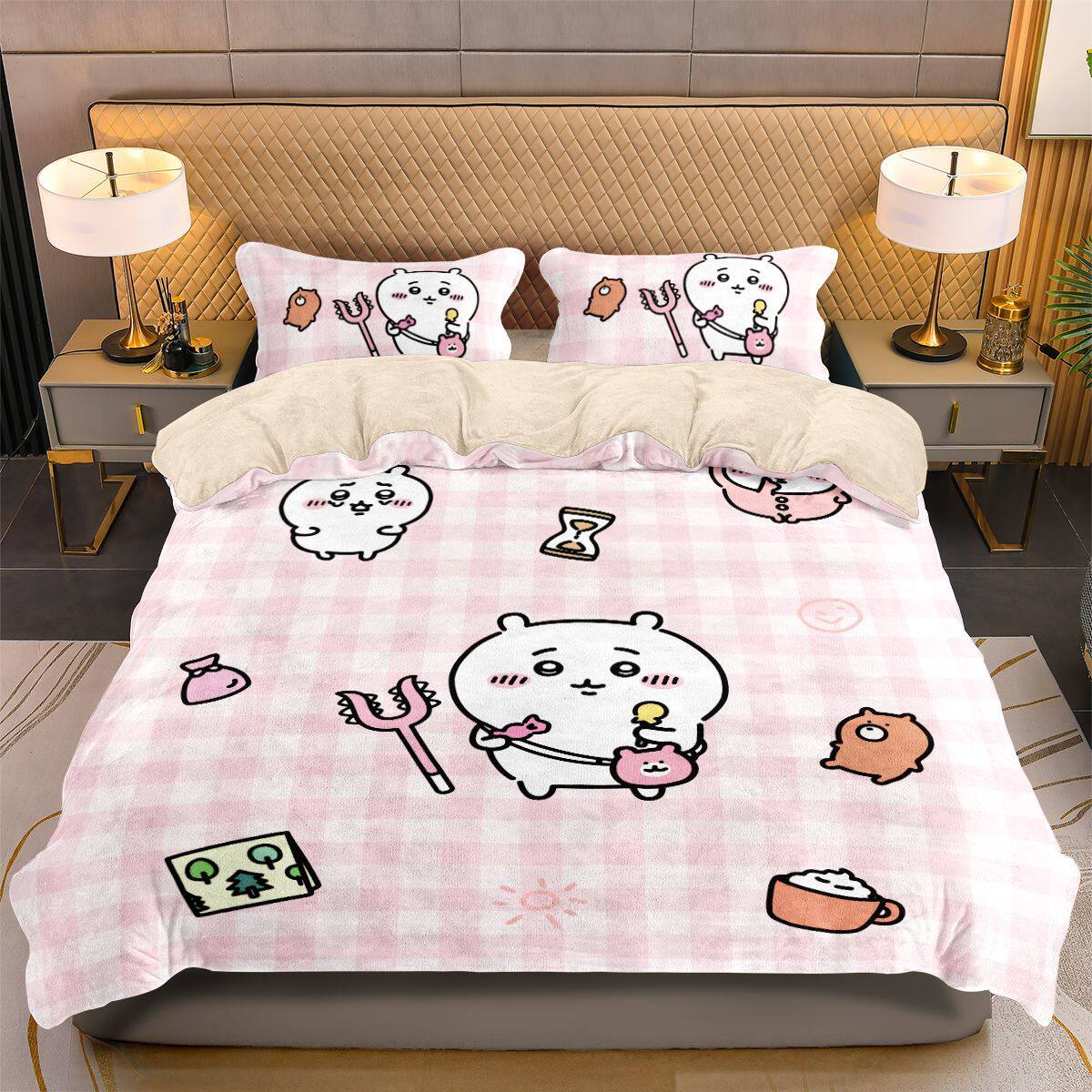 吉伊卡哇被套牛奶绒四件套可爱卡通A类儿童卧室床单冬季加绒床笠