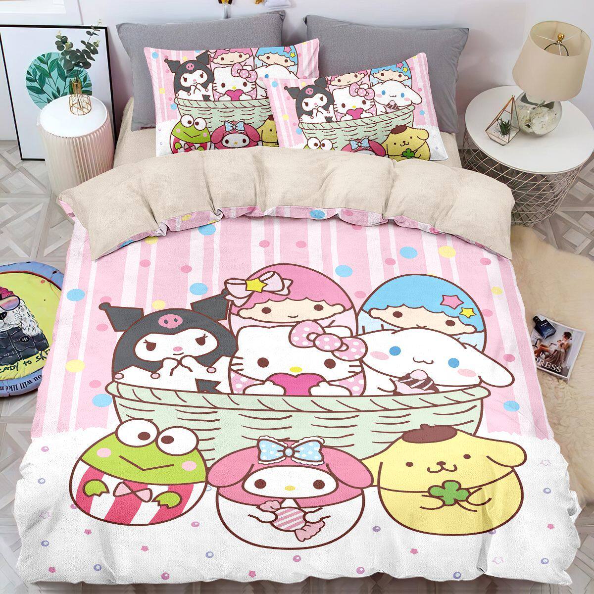 三丽鸥牛奶绒被套四件套冬季加厚卡通可爱学生宿舍床上床单床笠款
