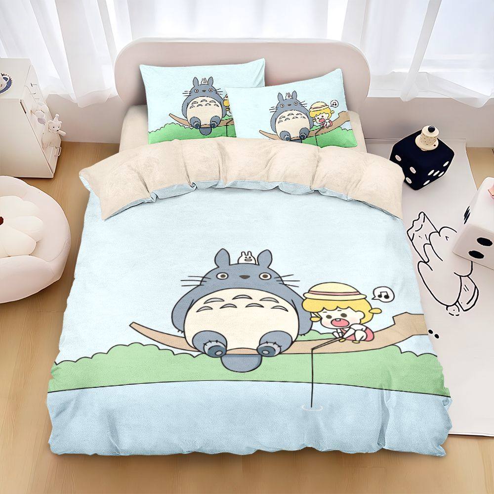 可爱龙猫牛奶绒秋冬床品四件套卡通儿童房寝室宿舍被套床单床笠款