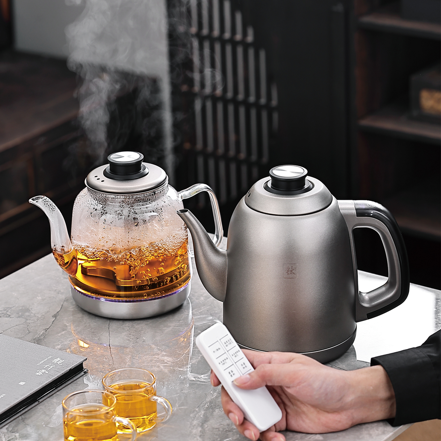 纯钛两孔岩板嵌入式烧水壶自动上水带遥控暗装恒温壶奢石高端茶炉
