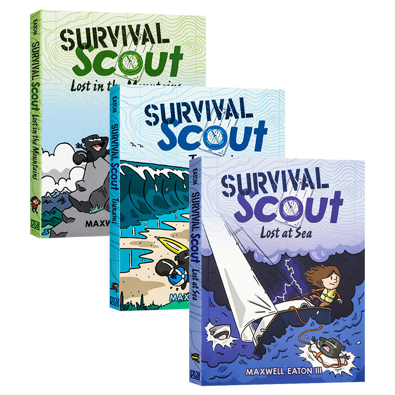 生存大搜查3册英文原版野外生存科普漫画 Survival Scout 全彩幽默漫画桥梁书 海啸来袭山野迷踪海中求生 中小学英语课外阅读书籍