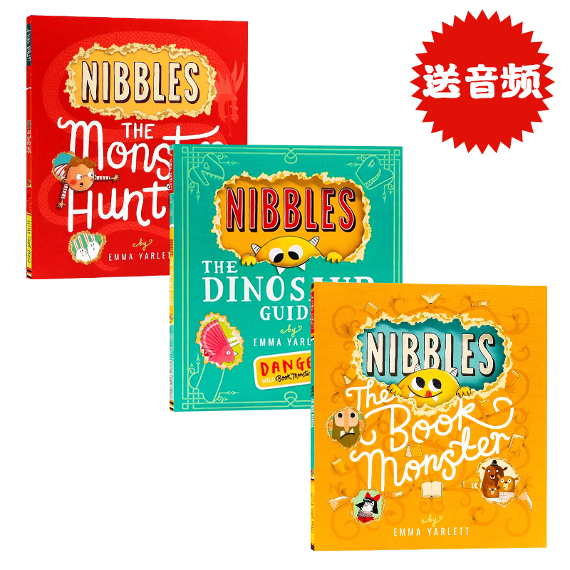 啃书小黄怪尼宝3册Nibbles The Dinosaur Guide 小怪兽嘎吱英文原版绘本寻兽师恐龙世界洞洞翻翻书趣味启蒙故事图画书Emma Yarlett