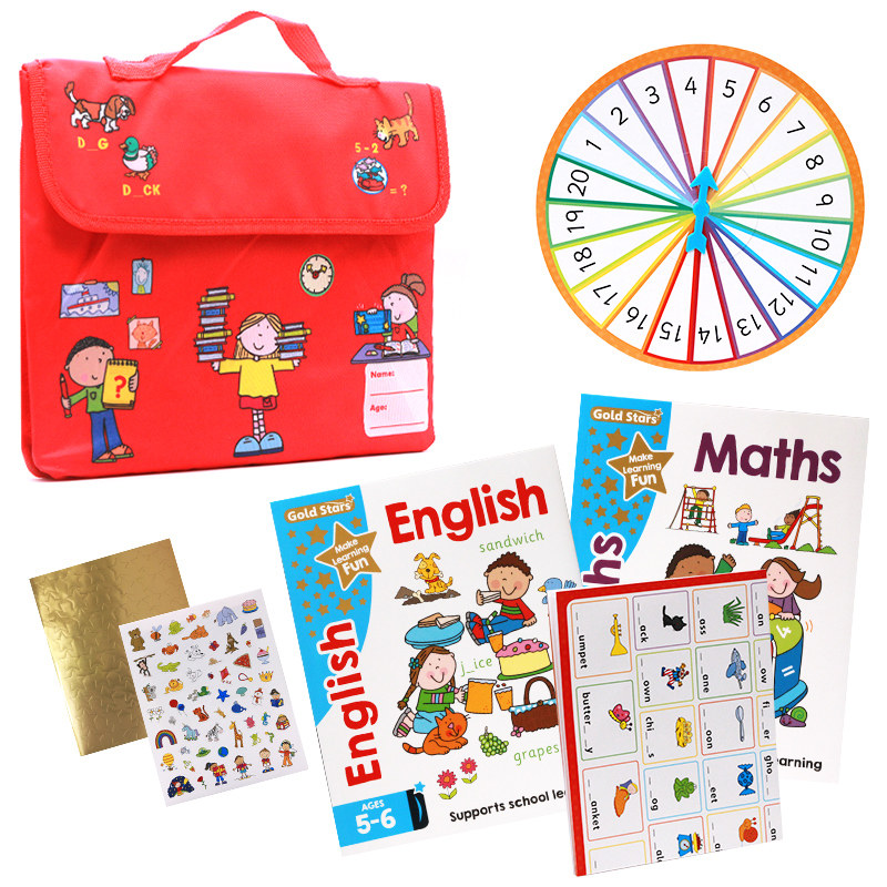 英文原版绘本 Gold Stars My Learning Bag Ages 5-6 操作书包 练习册5-6岁 含奖励贴学习海报maths englisg