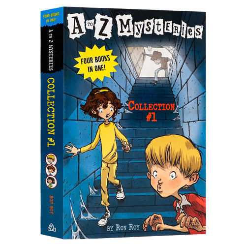 神秘案件英文原版小说 A to Z Mysteries 1-4 Collection ABCD4个故事合辑 Ron Roy 儿童章节桥梁书经典侦探小说 黑白趣味插图平装