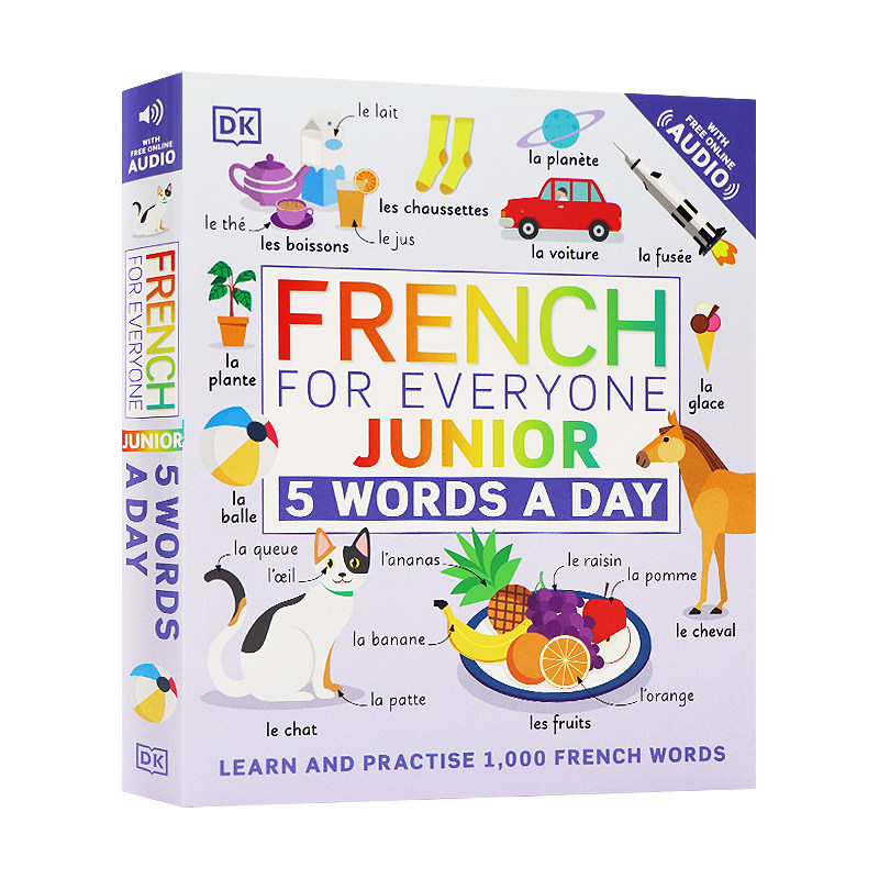 DK人人学法语青少版 法语英语双语 French for Everyone Junior 5 Words a Day 每天学5个单词 小语种学习工具书原版插图教材教辅