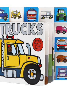卡车翻翻书英文原版绘本 Lift-the-Flap Tab Trucks 儿童趣味交通工具启蒙认知纸板翻翻书 英语单词学习图画书 Priddy Books