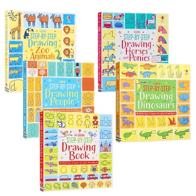一步一步学画画5册 英文原版绘本 usborne Step-by-Step Drawing book 儿童简笔画入门画册 幼儿绘画艺术启蒙绘本 亲子共读早教书