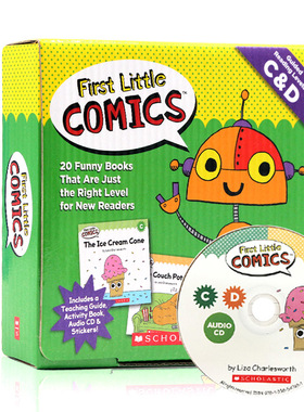 家长阅读指导 英文原版 First Little Comics Parent Pack Levels C&D 20册盒装 附CD贴纸 儿童启蒙图画绘本 Scholastic学乐出版社