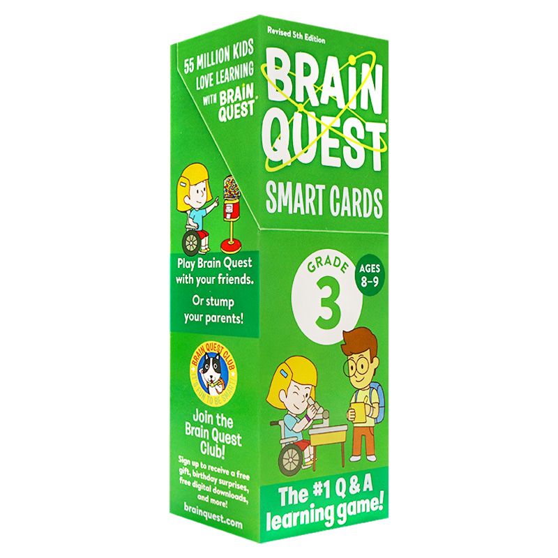大脑任务智力开发卡片书3  Brain Quest 3th Grade Smart Card 英文原版8-9岁美国学前全科练习获奖系列新版盒装进口英语书籍