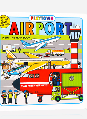 Playtown系列飞机场翻翻书AirportA Lift-the-Flap 英文原版绘本 儿童机场飞机科普纸板书 趣味交通工具启蒙认知 英语单词学习