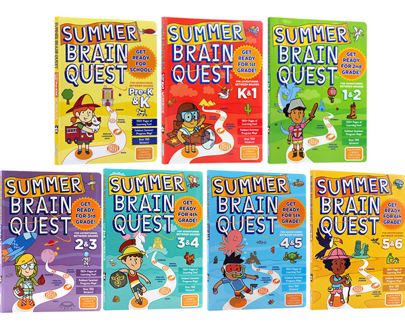 英文原版 Summer Brain Quest大脑任务学生寒暑假期课外练习册7本套装学龄前至小学组套装 美国学前 全科练习获奖系 brainquest BQ