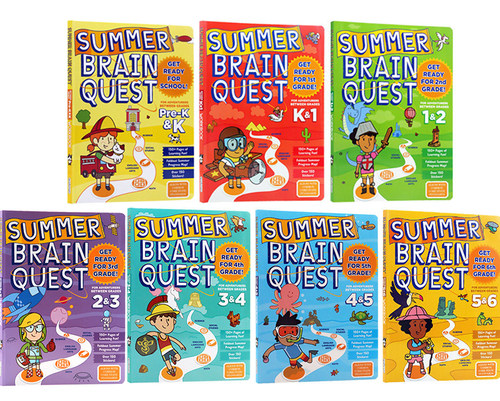 英文原版 Summer Brain Quest大脑任务学生寒暑假期课外练习册7本套装学龄前至小学组套装 美国学前 全科练习获奖系 brainquest BQ