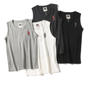 工厂减标尾货休闲运动短袖 外贸男装 马夹 小熊刺绣 运动健身BI备