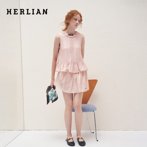 HERLIAN亚麻流光褶皱短裙