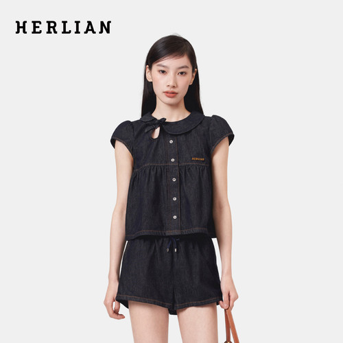 HERLIAN娃娃领设计感牛仔上衣