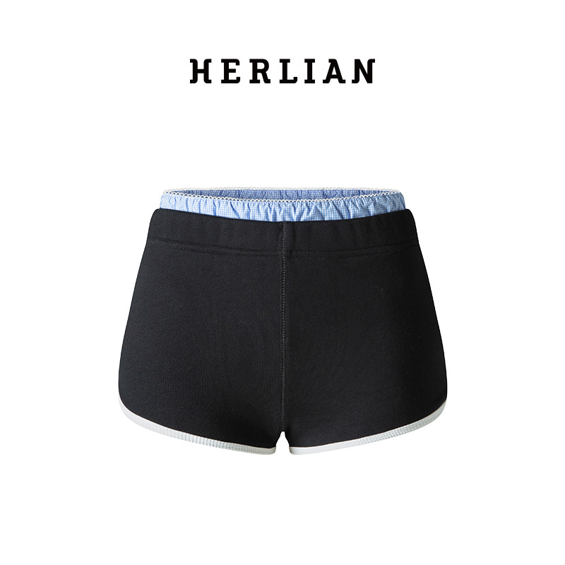 HERLIAN 2025夏季新品女士拼接双腰头设计运动短裤