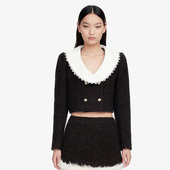 新品 HERLIAN 秋季 女士棕色V领蕾丝毛呢外套