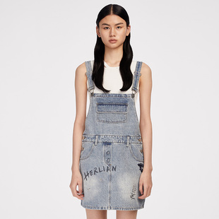 女士水洗涂鸦牛仔背带裙 新品 HERLIAN 夏季