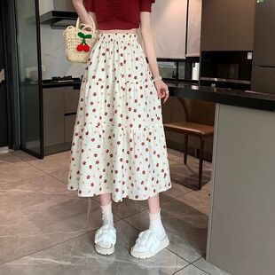 大码 胖mm2 300斤宽松中长款 遮胯高腰大摆裙子 碎花a字半身裙女夏季