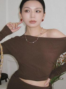 mfowmuse系列拉丝珠红玛瑙项链女2024新款小众配饰高级感转运珠