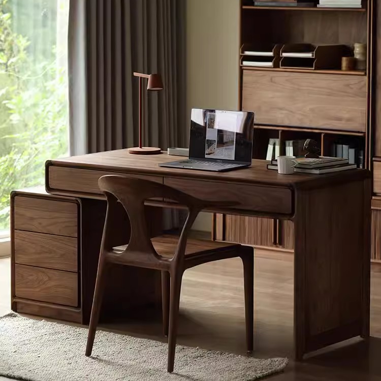 新中式休闲黑胡桃白蜡木书桌酒店民宿办公室书房办公桌写字电脑桌