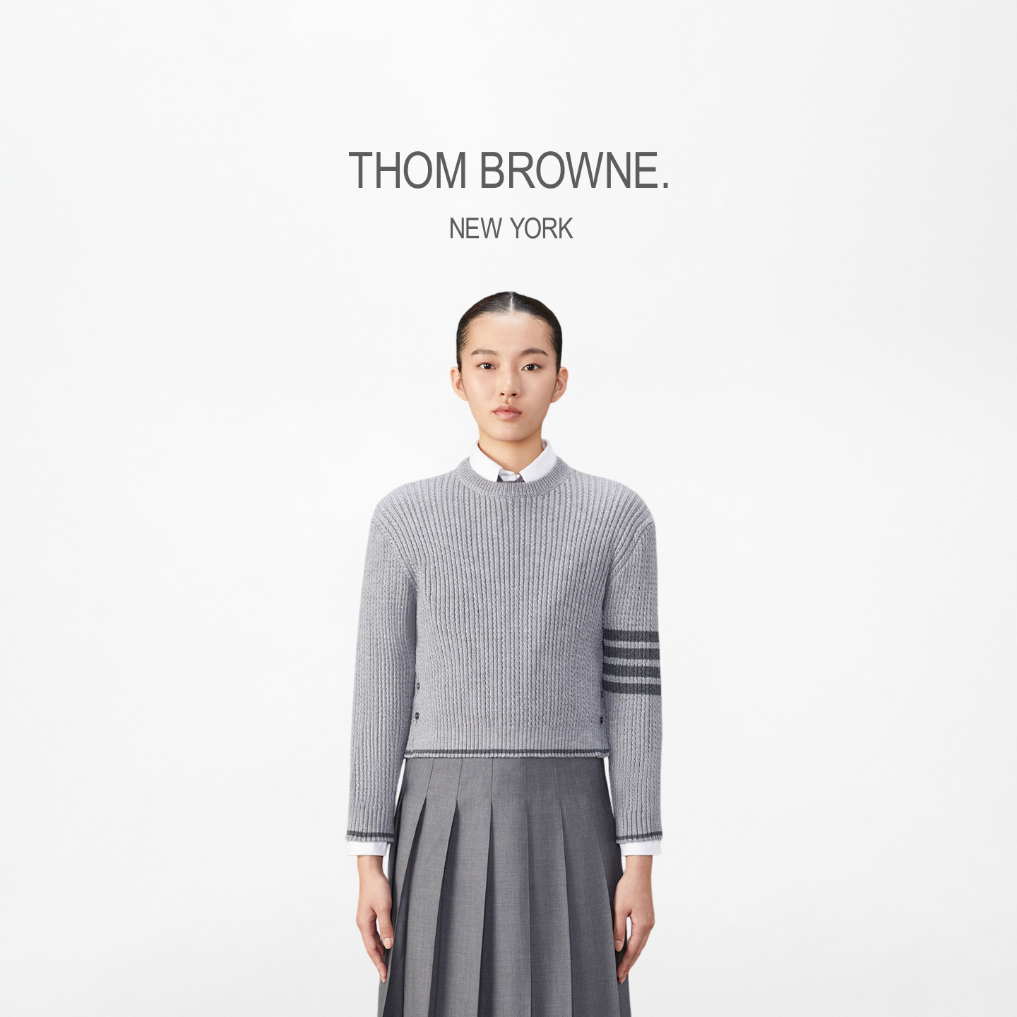 THOM BROWNE 女士经典四条纹羊毛圆领毛衣套头衫