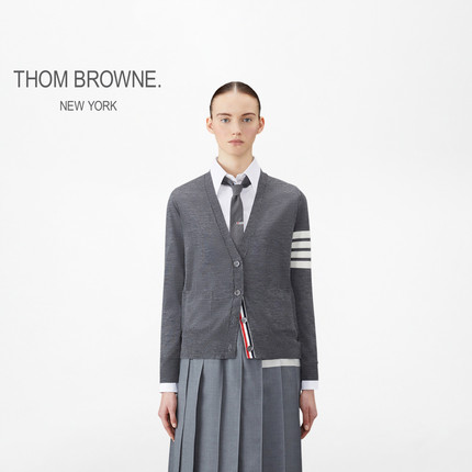 [6期免息][典彩系列]THOM BROWNE 女士四条纹休闲针织开衫薄外套