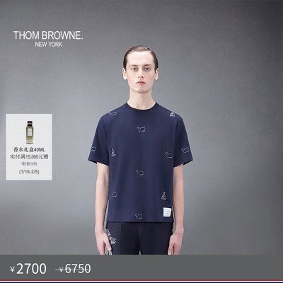 [特选优惠]THOM BROWNE 男士鲸鱼和帆船图案饰宽松T恤