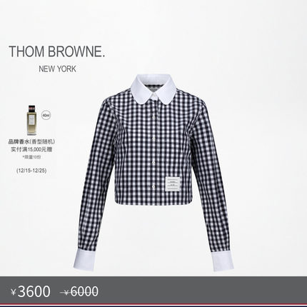 [六折优惠]THOM BROWNE秋冬格纹长袖拼接圆领衬衫
