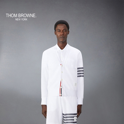 [春夏优惠]THOM BROWNE 男士经典四条纹棉针织开衫薄外套