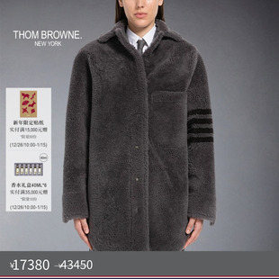 秋冬优惠 四条纹羊毛皮革宽松长袖 THOM 女士经典 外套 BROWNE