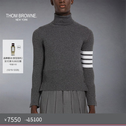 [五折优惠]THOM BROWNE 男士经典四条纹羊绒高领针织毛衣套头衫