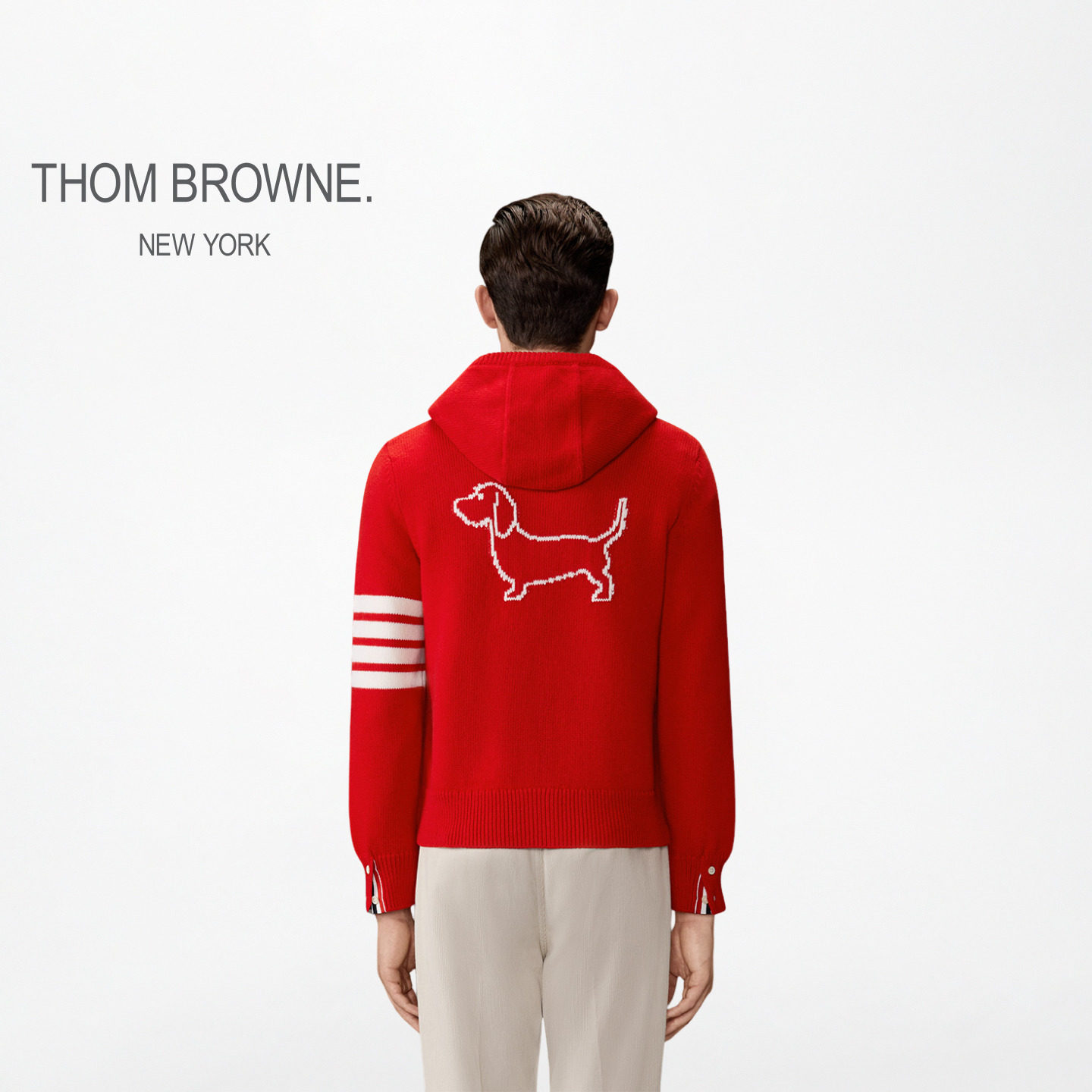 [12期免息][冬季新品]THOM BROWNE 嵌花HECTOR羊毛拉链针织连帽衫
