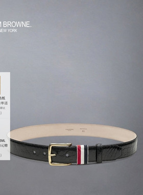 [6期免息]THOM BROWNE 黑色质感密河鳄皮方扣腰带皮带