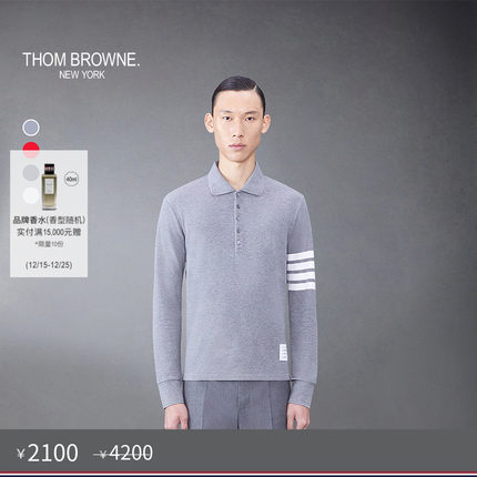 [五折优惠]THOM BROWNE  男士2003印花四条纹长袖POLO衫T恤