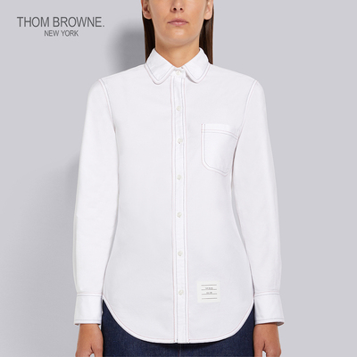 [特选优惠]THOM BROWNE 女士经典牛津纯棉圆领白衬衫