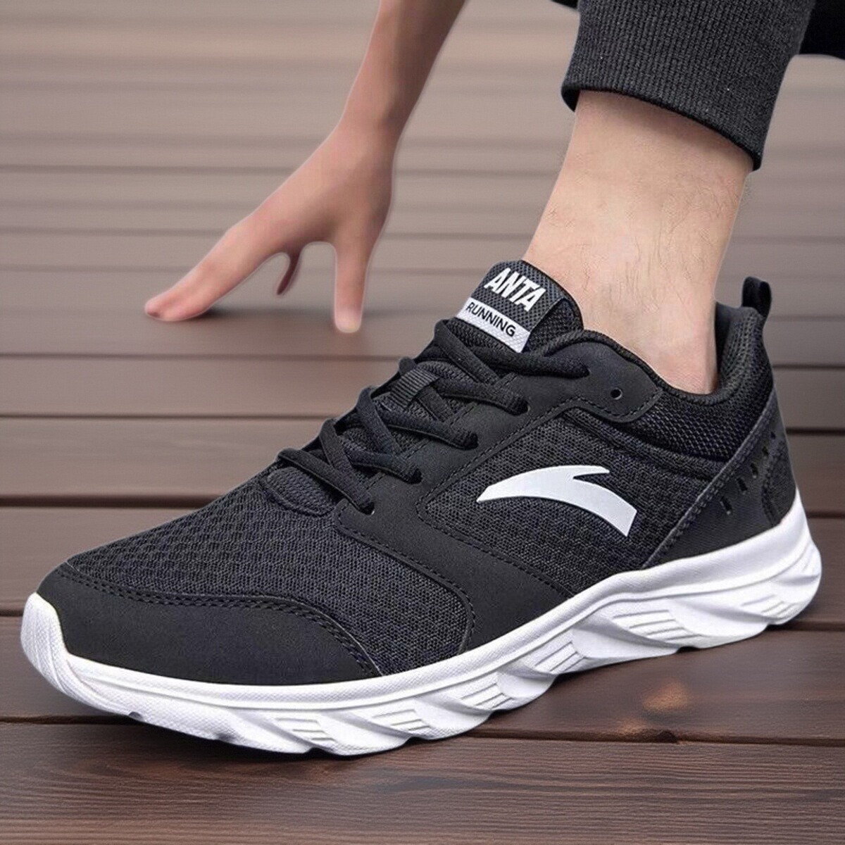 安踏男鞋运动鞋男款夏季正品黑色网面透气跑步鞋休闲鞋子爸爸鞋