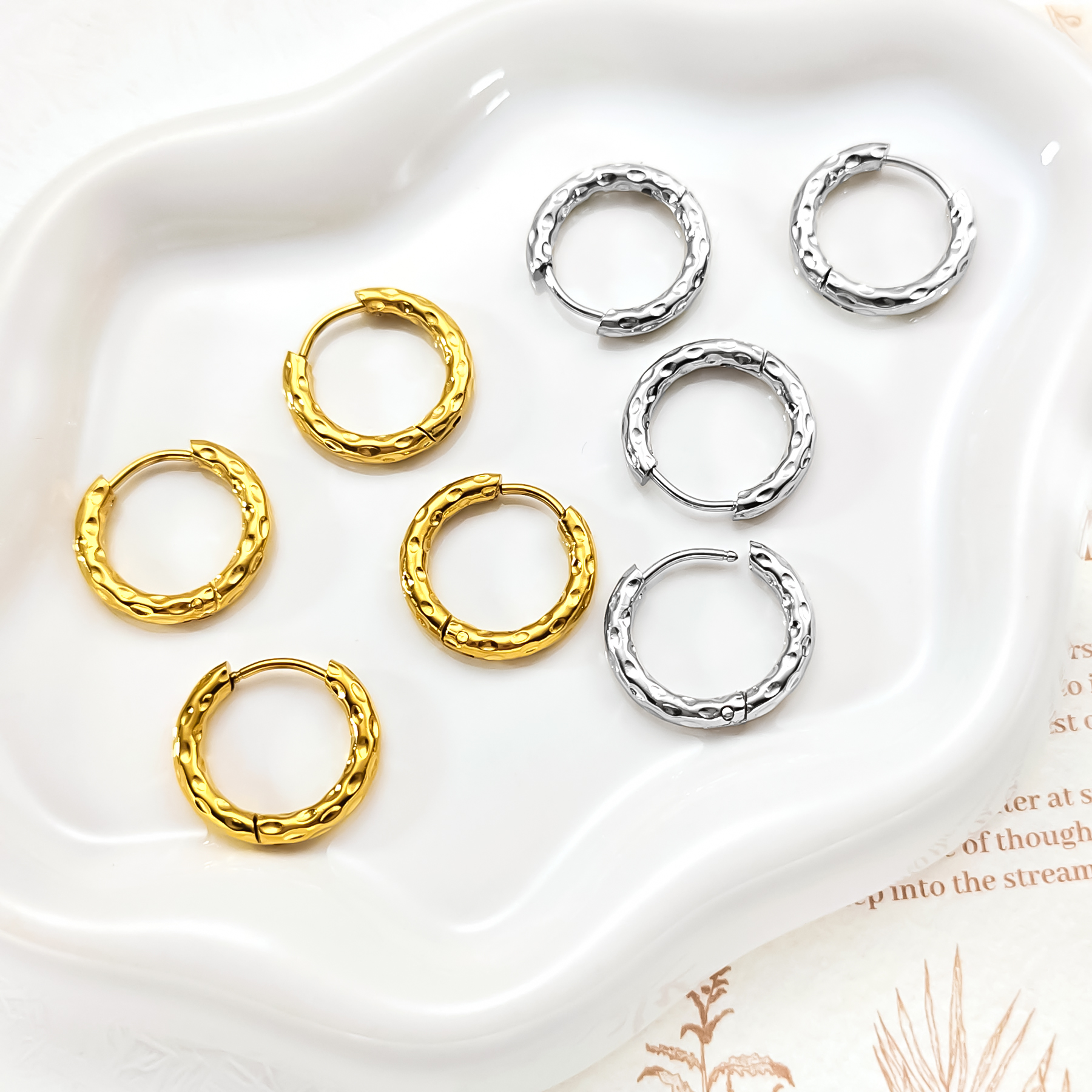 真空镀金不锈钢熔岩耳圈diy耳饰