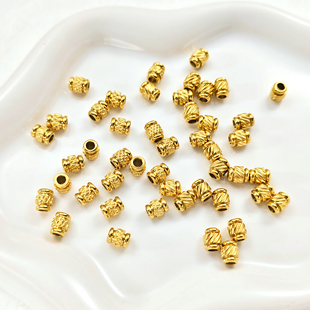 钢本饰品 不锈钢圆柱网纹珠diy真空镀金斜纹珠保色金通孔水晶隔珠