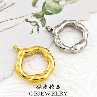 钢本饰品 不锈钢陨石坑圆环吊坠精致岩溶配件几何时尚diy项链挂饰