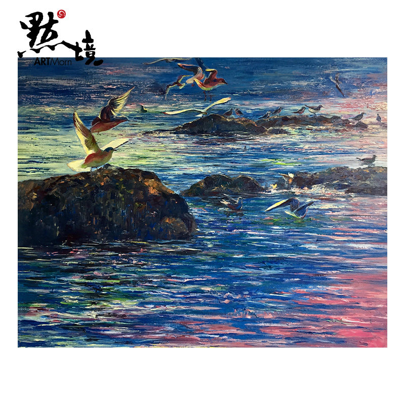 默境魏盼盼原作海之歌之九布面油画风景海滩精美装裱家庭装饰卧室