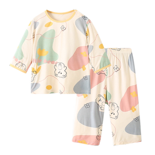 儿童睡衣套装分体夏季薄款竹纤维七分袖男童女童家居服宝宝空调服