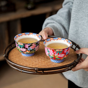 陶瓷单杯珐琅彩茶杯品茗杯高端茶具功夫茶具茶杯陶瓷个人杯主人杯