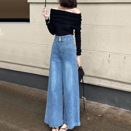 辣妹气质慵懒超阔腿牛仔裤裙女潮
