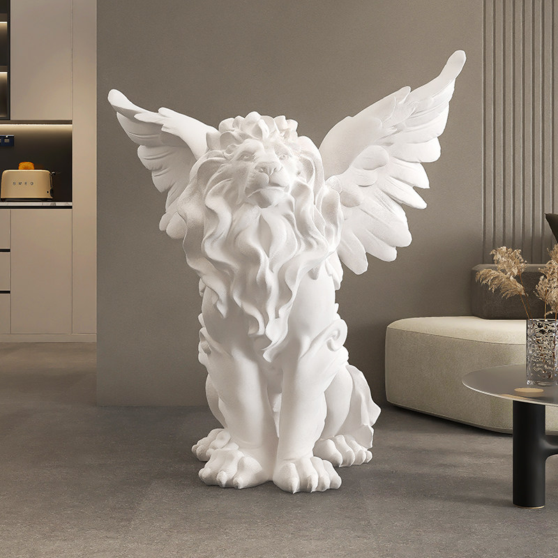 植绒大型狮子轻奢高级感客厅落地摆件电视柜旁雕塑办公室开业礼物