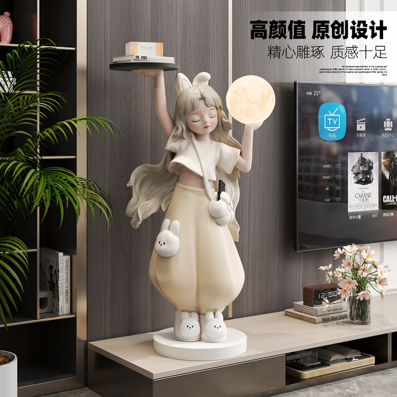 厚牧猫系女孩托盘摆件小夜灯