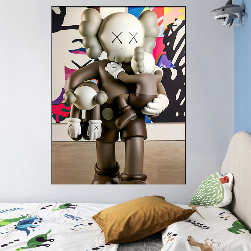 暴力熊潮牌竖版背景布卧室房间玄关遮丑墙布网红直播装饰kaws挂布