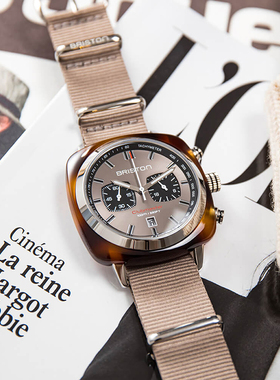 BRISTON 法国进口 Clubmaster Sport 卡其色玳瑁运动系列石英手表